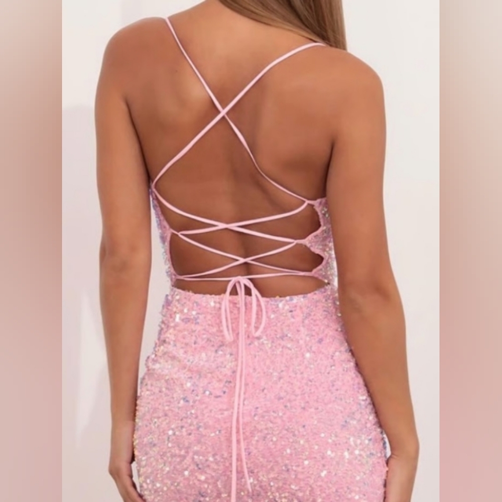 Lucy In The Sky Los Angeles Pink Sequin Mini Bodycon Dress Misses Large - Picture 3 of 8